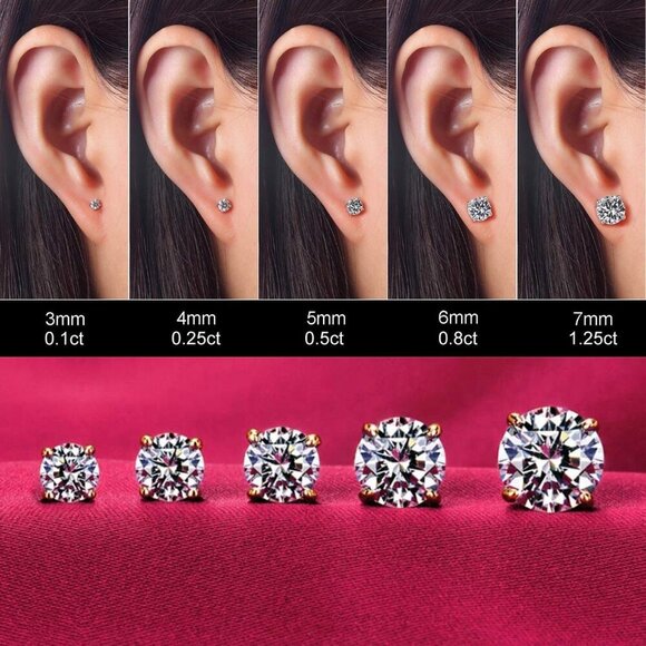 Women's 14K Gold Plated CZ Stud Earrings Simulated Diamond Round Cubic Zirconia - Picture 4 of 9